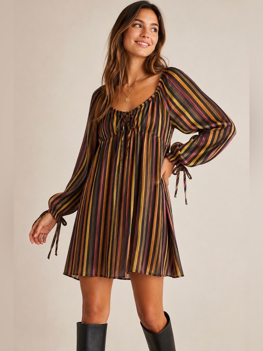 NWT Honey Punch Striped Long Sleeve Dress – Small